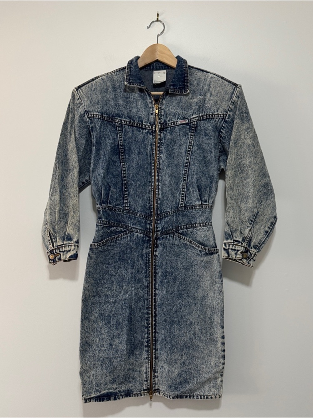 Vintage Acid Wash Denim Mini Dress - Blue
